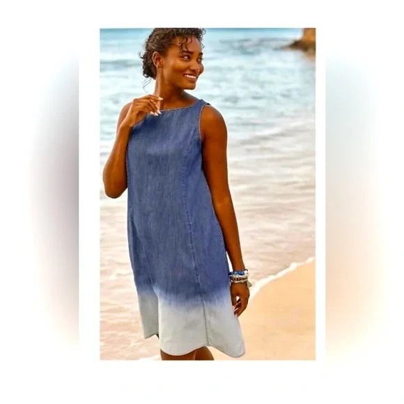 J. Jill Blue White Ombre Dip Dye Denim Dress XL - Picture 9 of 9